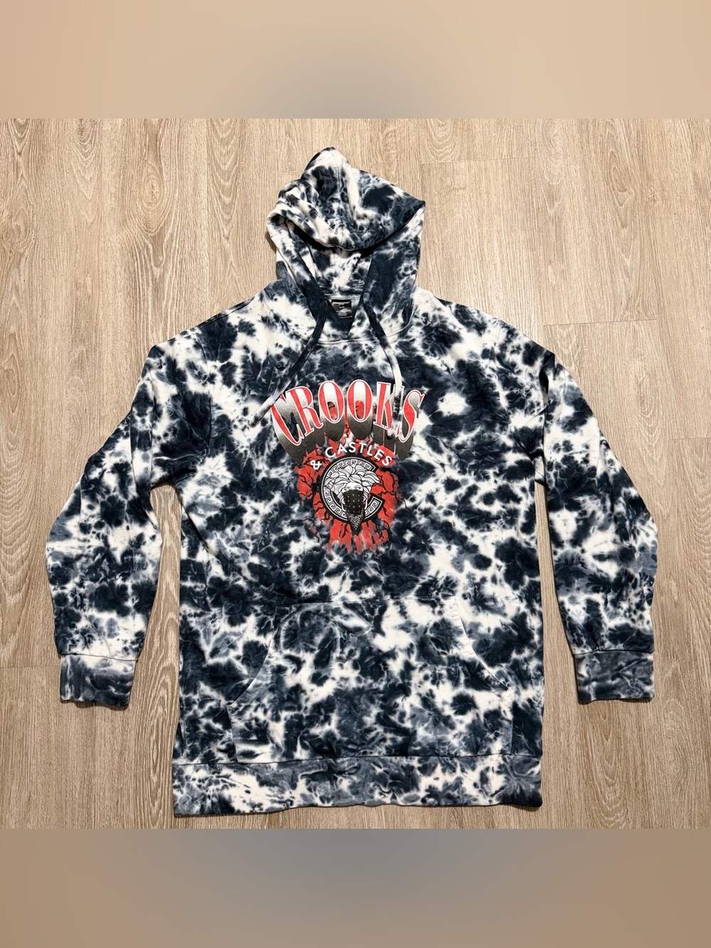 Crooks & Castles Tie Dye Hoodie Men’s XL Black White Graphic Pullover Cotton